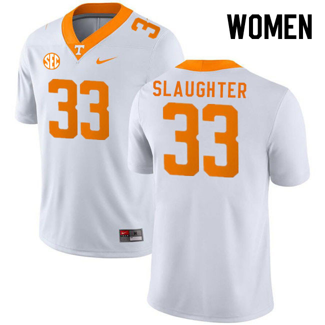 Women #33 John Slaughter Tennessee Volunteers College Football Jerseys Stitched Sale-White - Click Image to Close